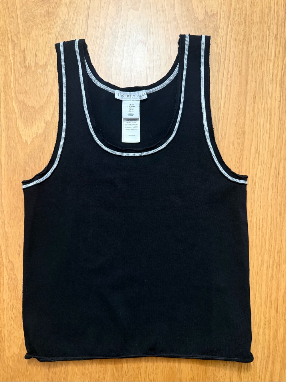 Sincerly Jules Black Ribbed Tank with Whote Trim